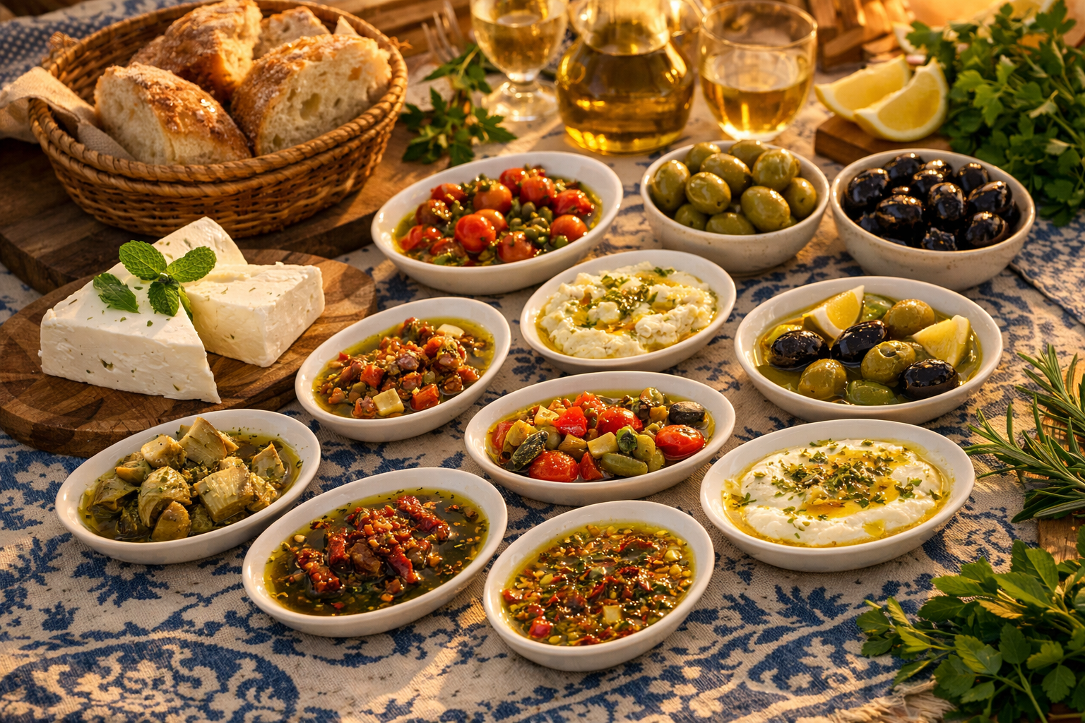 Ege usulü sofra düzeni: zeytinyağlı yemekler, peynir, zeytin ve ekmek